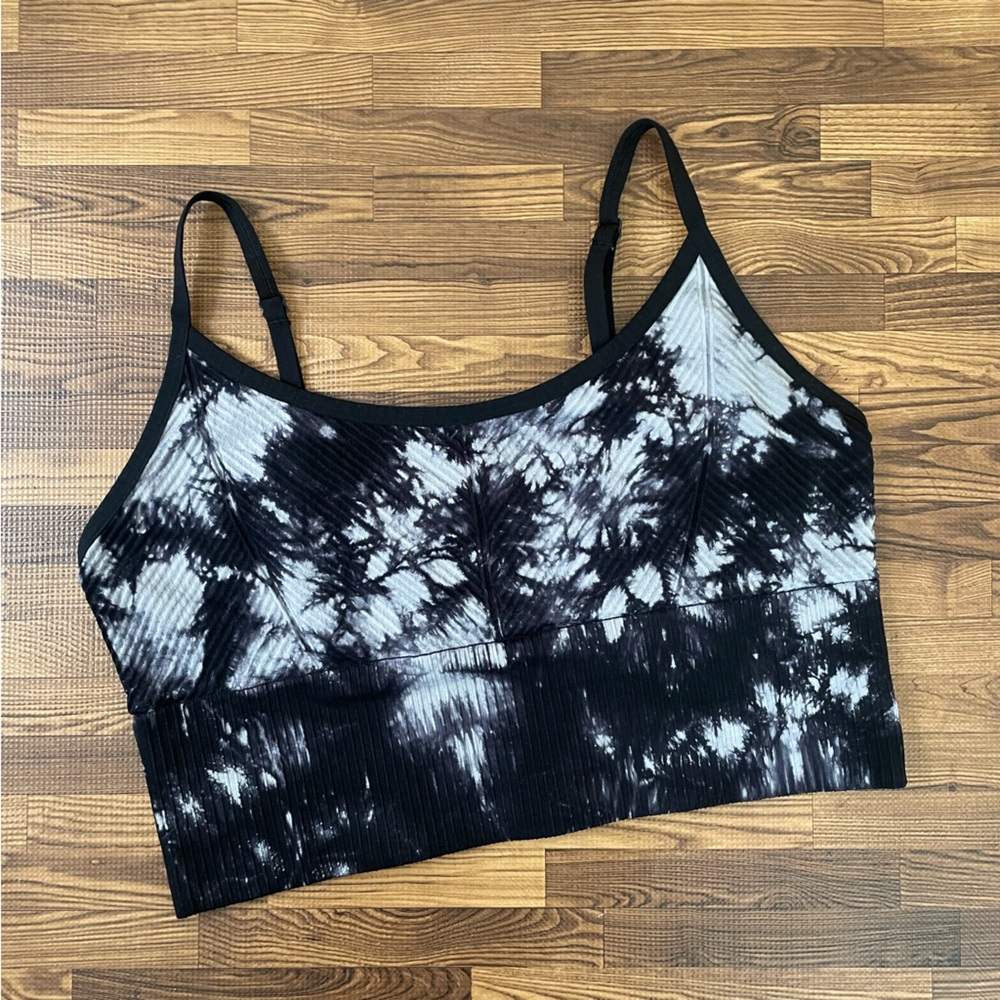 Victoria’s Secret Pink Black & White Tie-Dye Seamless Long-line SportsBra Medium